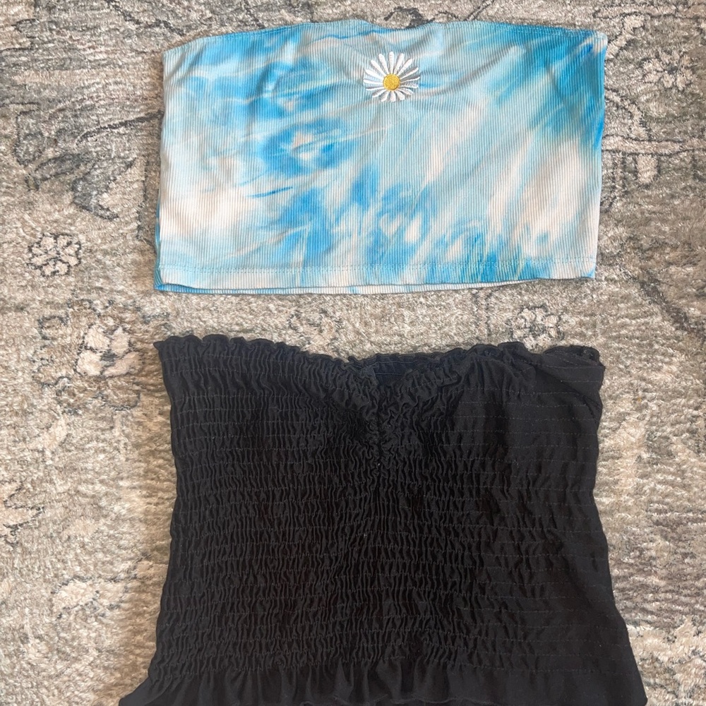 Rue21 Cropped Blue Tie-Dye Tube Top and Black Tube Top